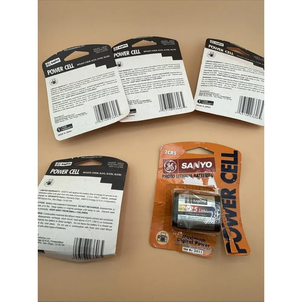 Lot Of 5 SANYO 2CR5 LITHIUM BATTERY - 6V PHOTO LITHIUM BATTERY (2 PCS)